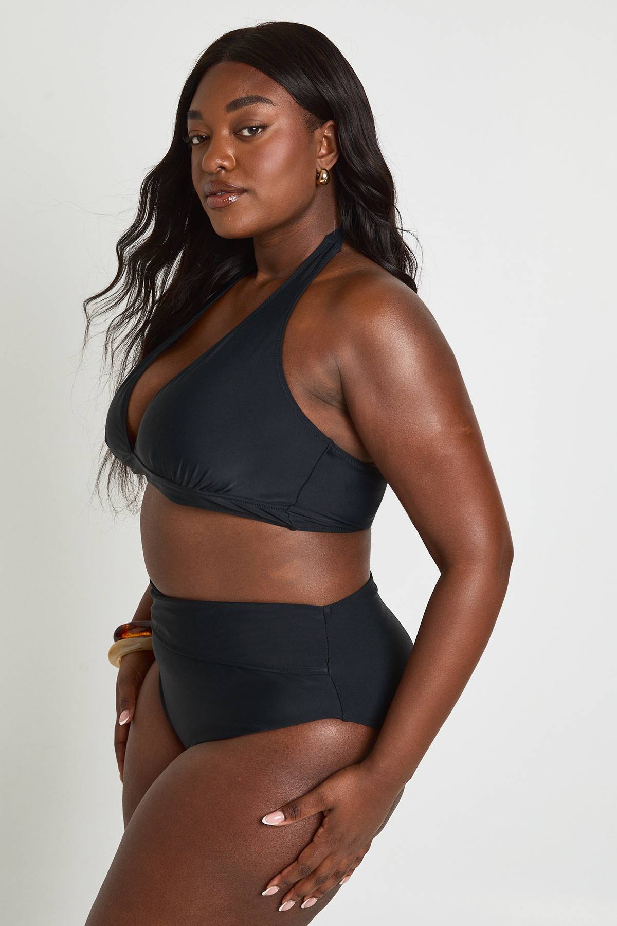 boohoo Bas De Bikini Grande Taille Taille Haute Effet Ventre Plat Avec Détail Cache-cœur