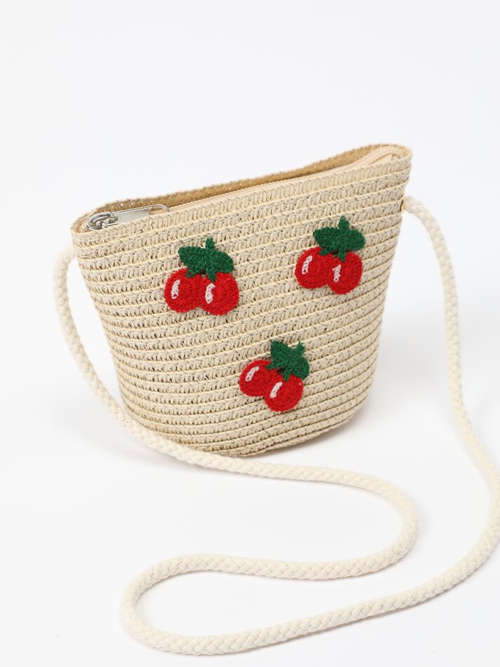 Conjunto de chapéu e bolsa em ráfia cor cereja - Natural