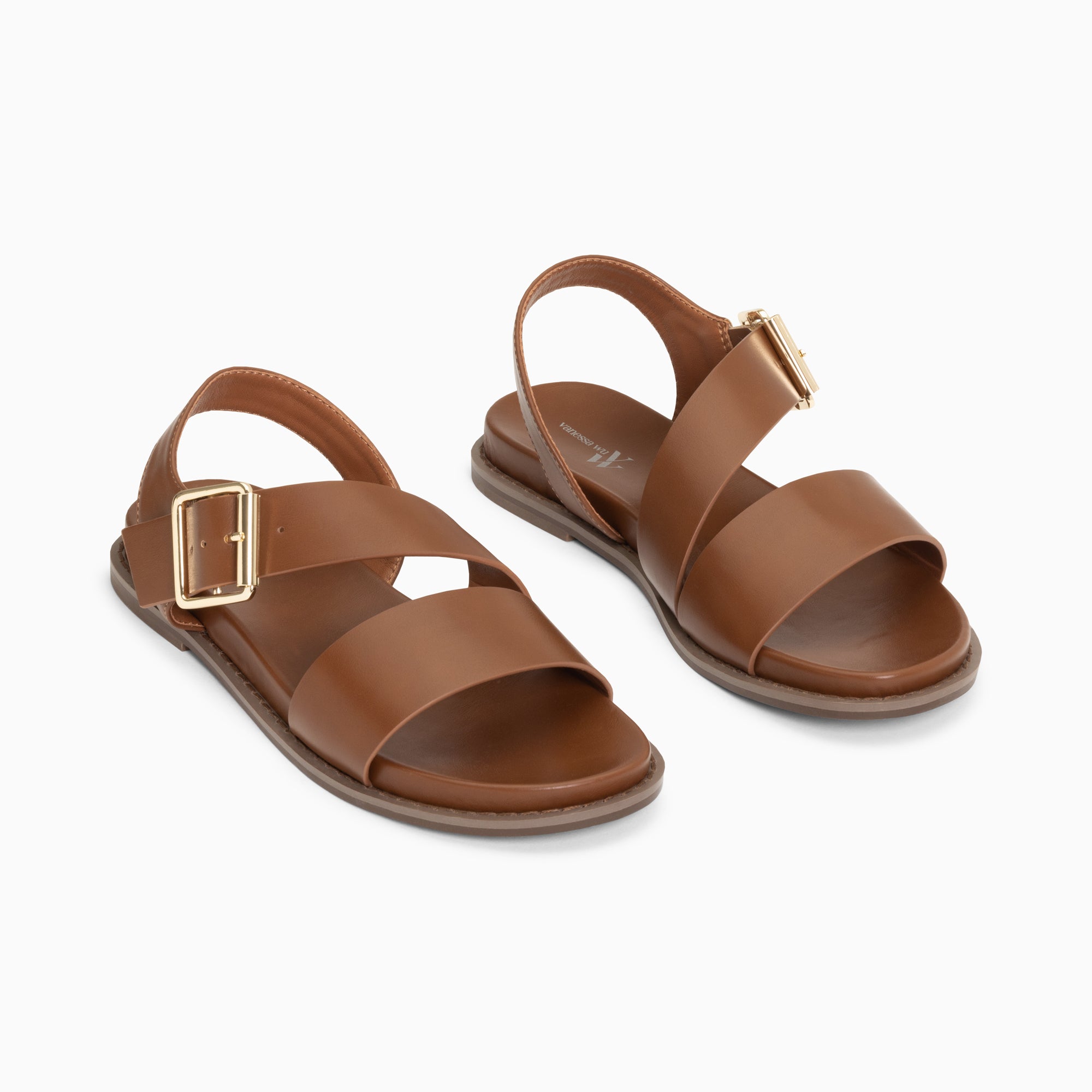 Sandales plates-Sandales plates Ameline camel à larges brides