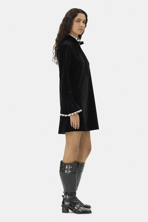 Ganni Velvet Jersey A-line Mini Dress Black