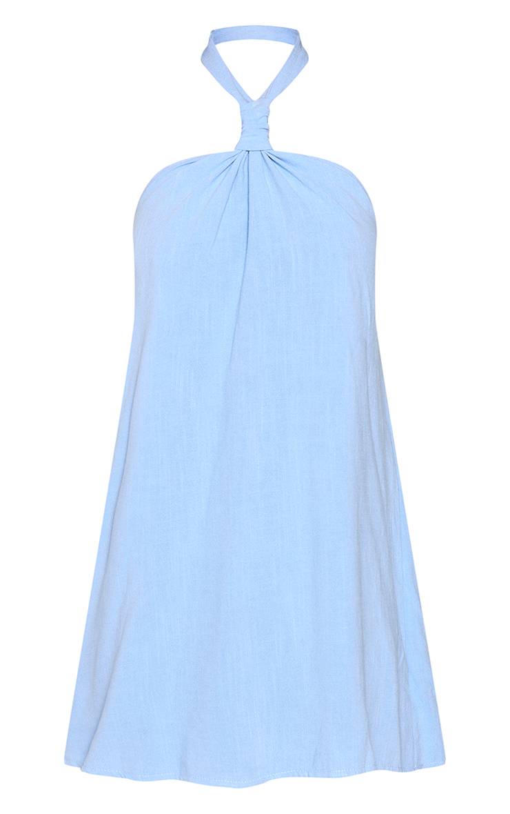 Bleu Robe Droite Dos Nu En Lin Avec Col Licou
