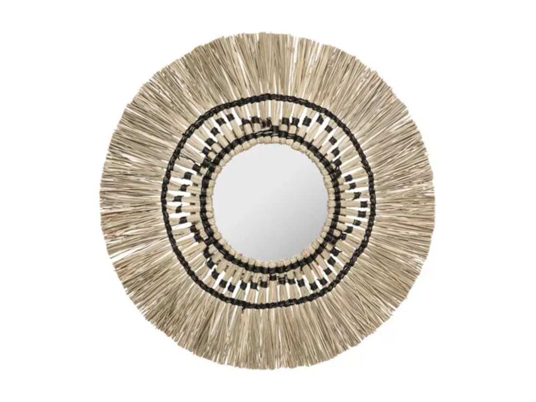 WELL HOME - Miroir décoratif 'Isa' en tissu canné - Ø78 x 3,1cm