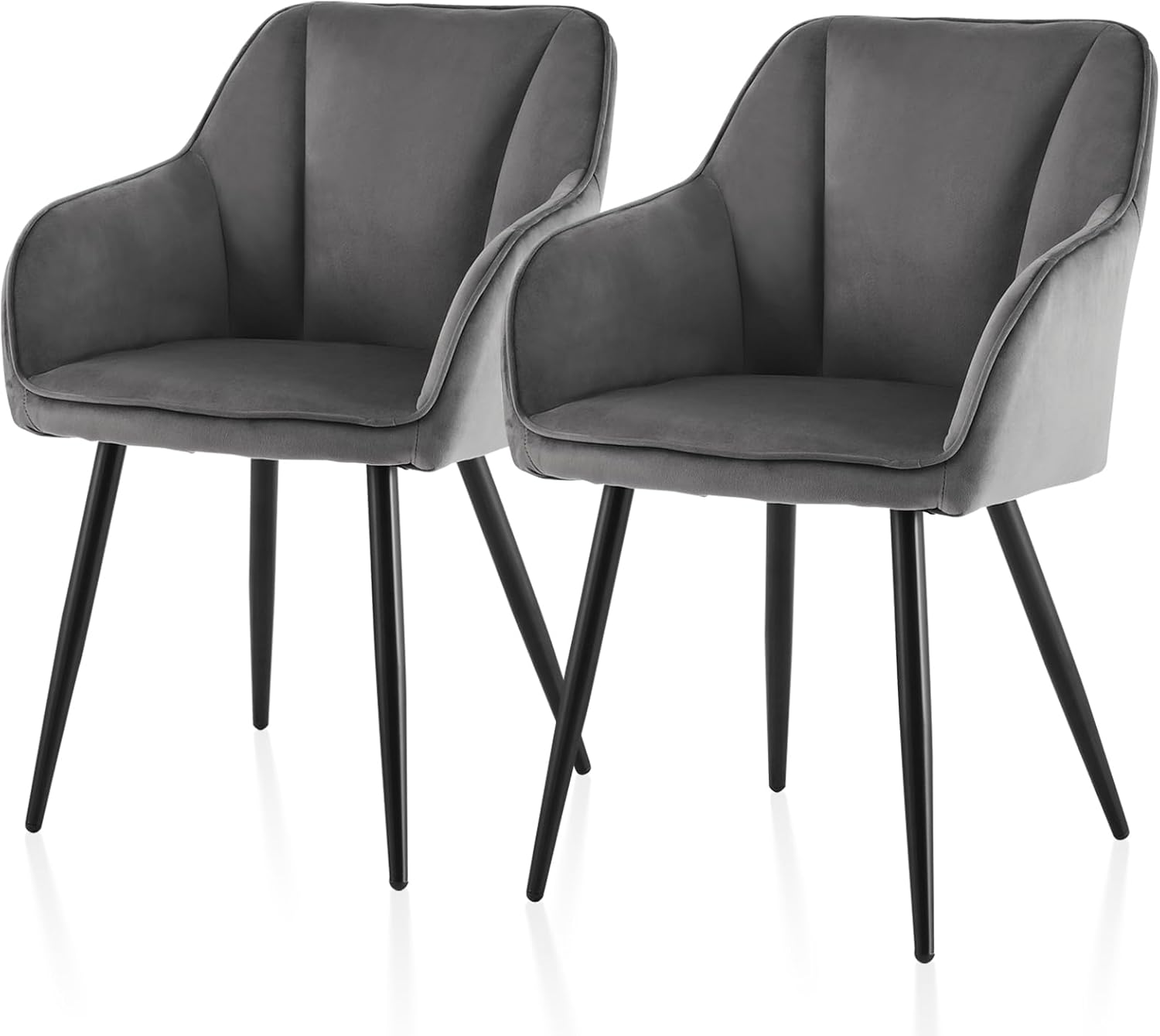TUKAILAI Esszimmerstühle 2er Set, Samt Stühle Esszimmer mit Armlehne, Armlehnstuhl, Küchenstuhl, Polsterstuhl aus Polyester mit Metallbeine und Rückenlehne für Esszimmer Wohnzimmer Küche,Grau