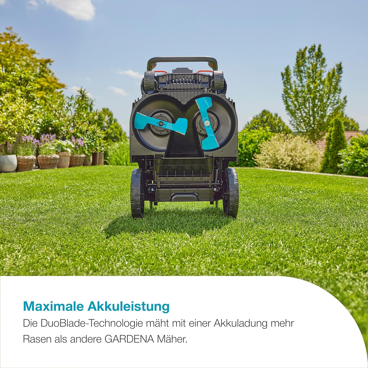 Gardena PowerMax Duo 46/36V Solo Akku-Rasenmäher, DuoBlade-Technologie, 46 cm Schnittbreite, Power for All-kompatibel, ergonomisches Design (14646-55)