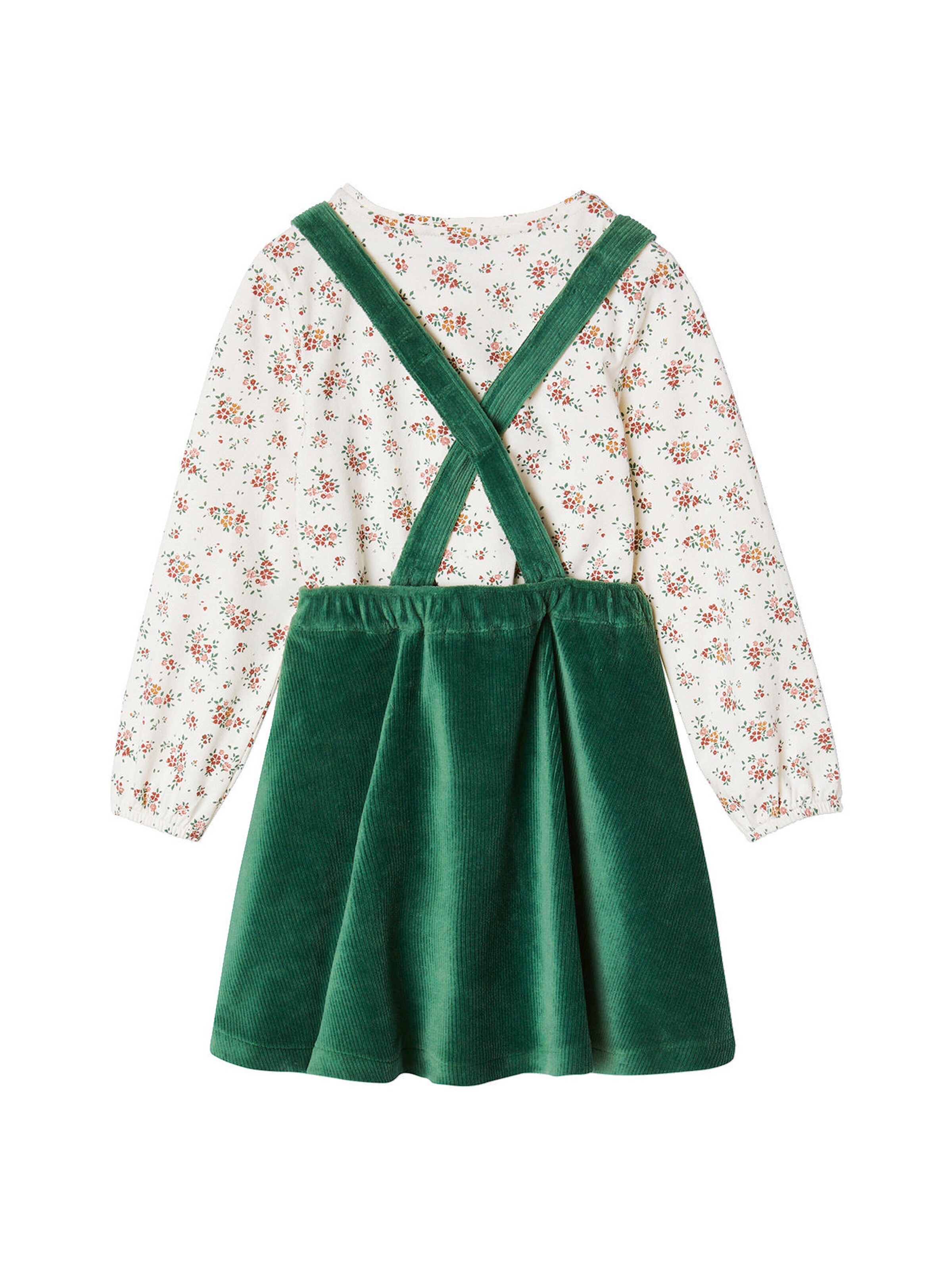 Vertbaudet Mädchen-Set: Cord-Latzkleid & Shirt grün