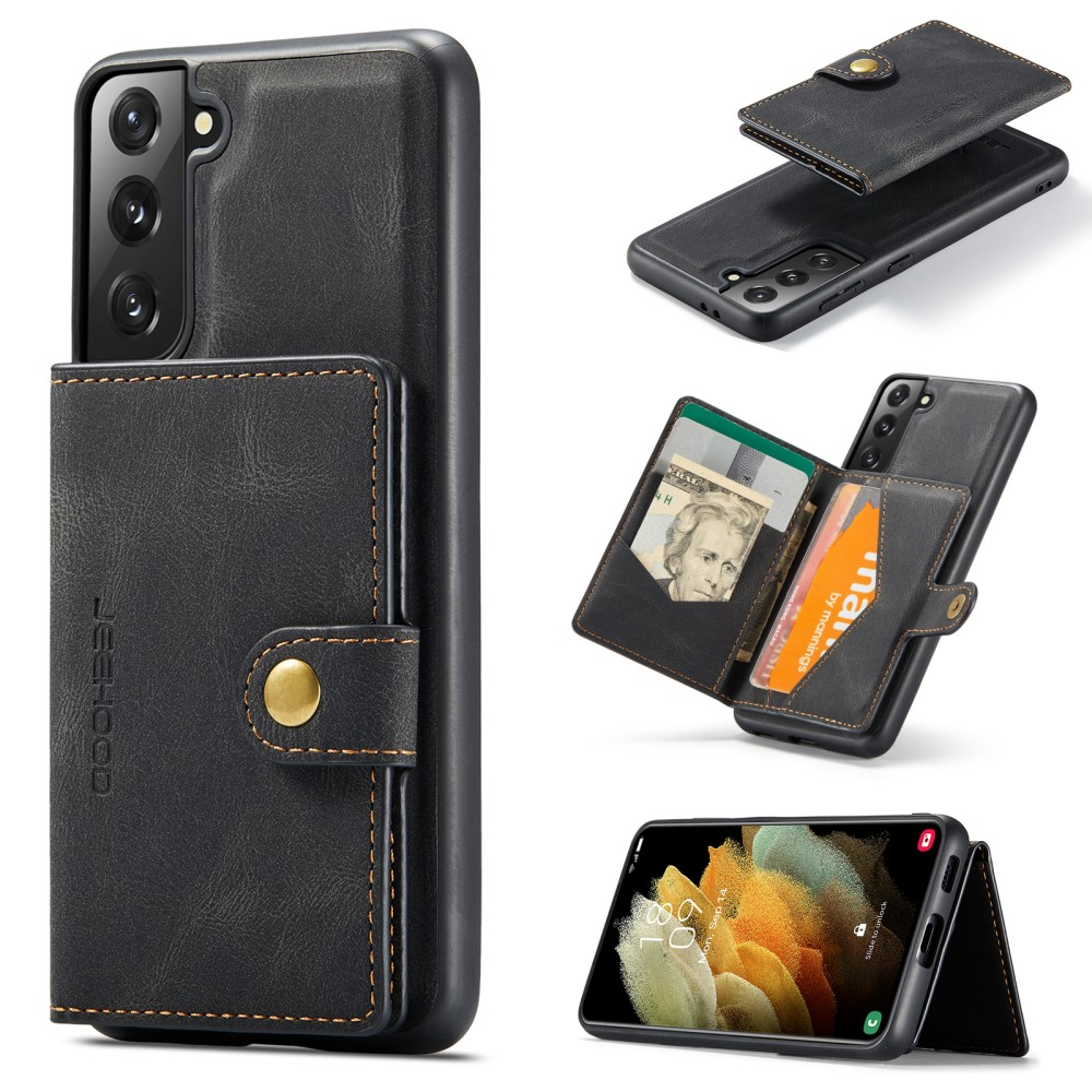 2in1 Samsung Galaxy S21 FE 5G Leder Hülle Wallet   Magnetisches Kreditkartenfach - Schwarz