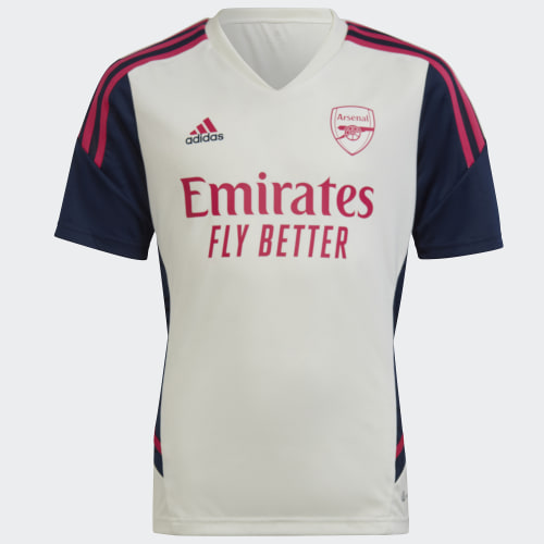 Tee Shirt A Bandes Enfant Arsenal HT4435 Blanc Cassé Bleu Marine Rose