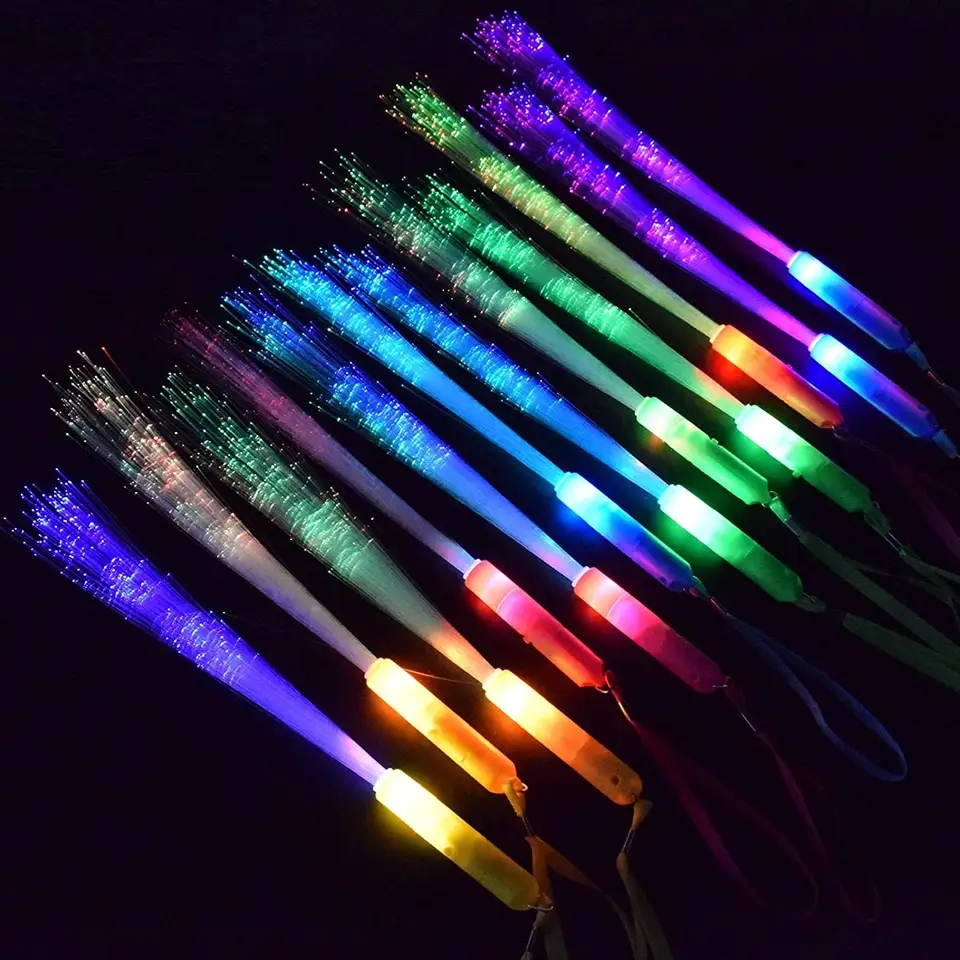 (12er Set) Let's celebrate Blinkender LED Glasfaser Leuchtstab Party Glow Wedel mit Farbwechsel 3 Modi (inkl. LR41 Batterien) - Bunt