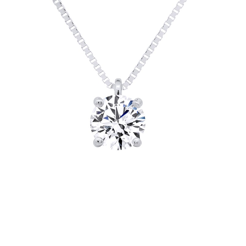 Collier solitaire - Or Blanc - Orné d'un Oxyde de Zirconium 4 mm serti Griffe