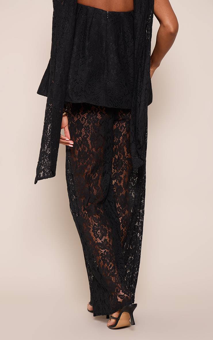 Noir Pantalon Large En Dentelle Transparente Assorti