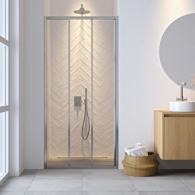 Sealskin Hooked driedelige schuifdeur 95x200 cm, 6 mm helder veiligheidsglas met antikalklaag zilver hoogglans