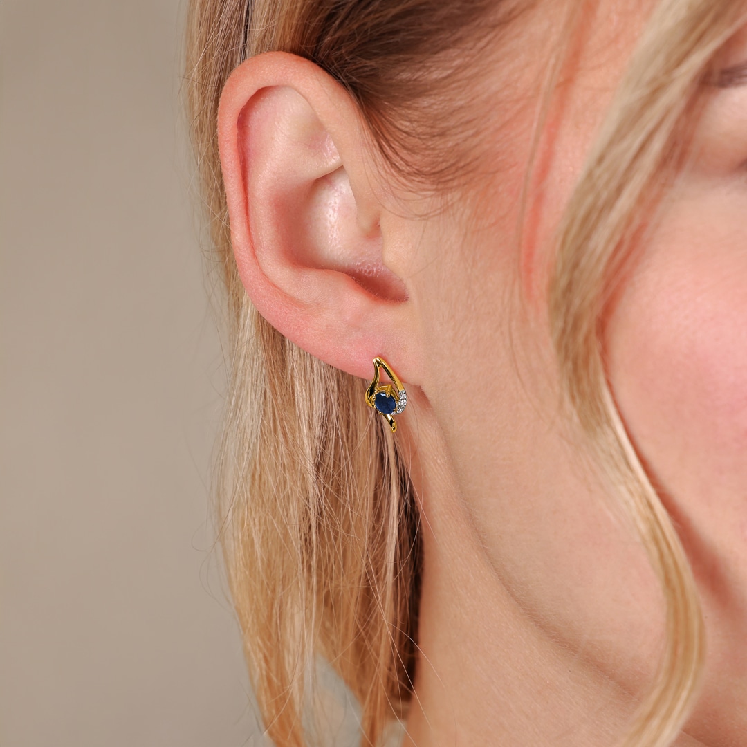 Ohrstecker 750/18 K Gelbgold mit Saphiren & Diamanten 0.05 ct H/si