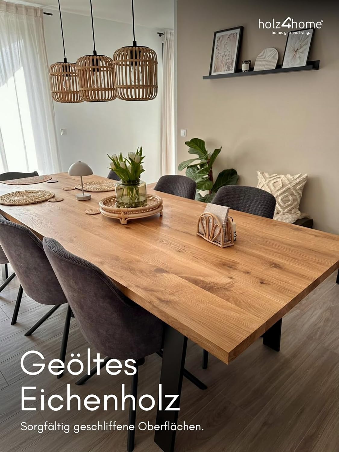 holz4home® Tischplatte mit Baumkante Massivholz Eiche I 100 x 70 x 4 cm LxBxH I Esstisch-Platte Schreibtischplatte I Echtholz
