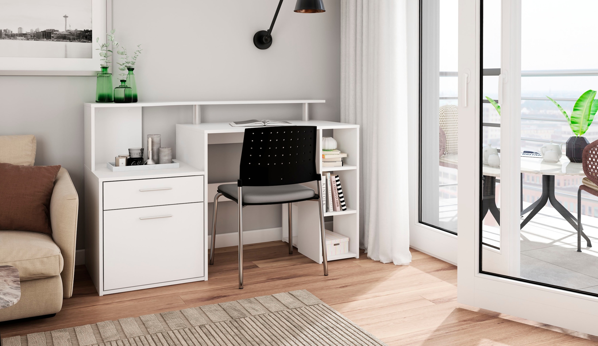 byLIVING Schreibtisch »Louise« Breite 140 cm, Regal-Schreibtisch mit viel Stauraum