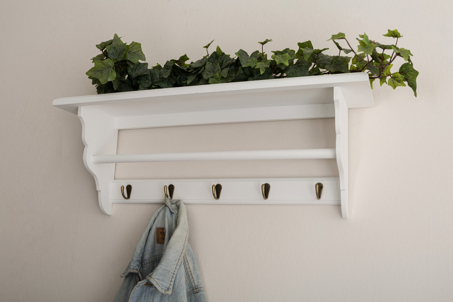 Garderobe SPECER - weiß - mit 5 Haken und Ablage