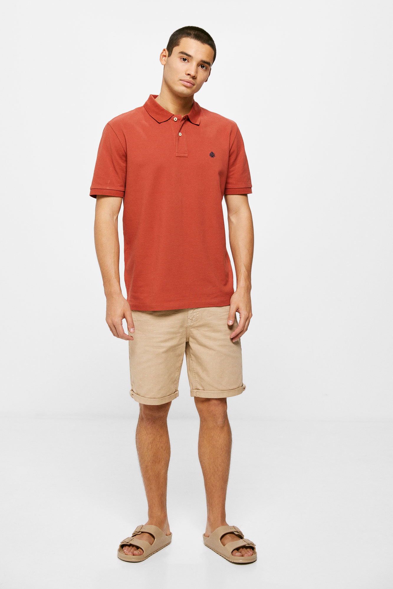 Camisa polo básica em piqué - laranja