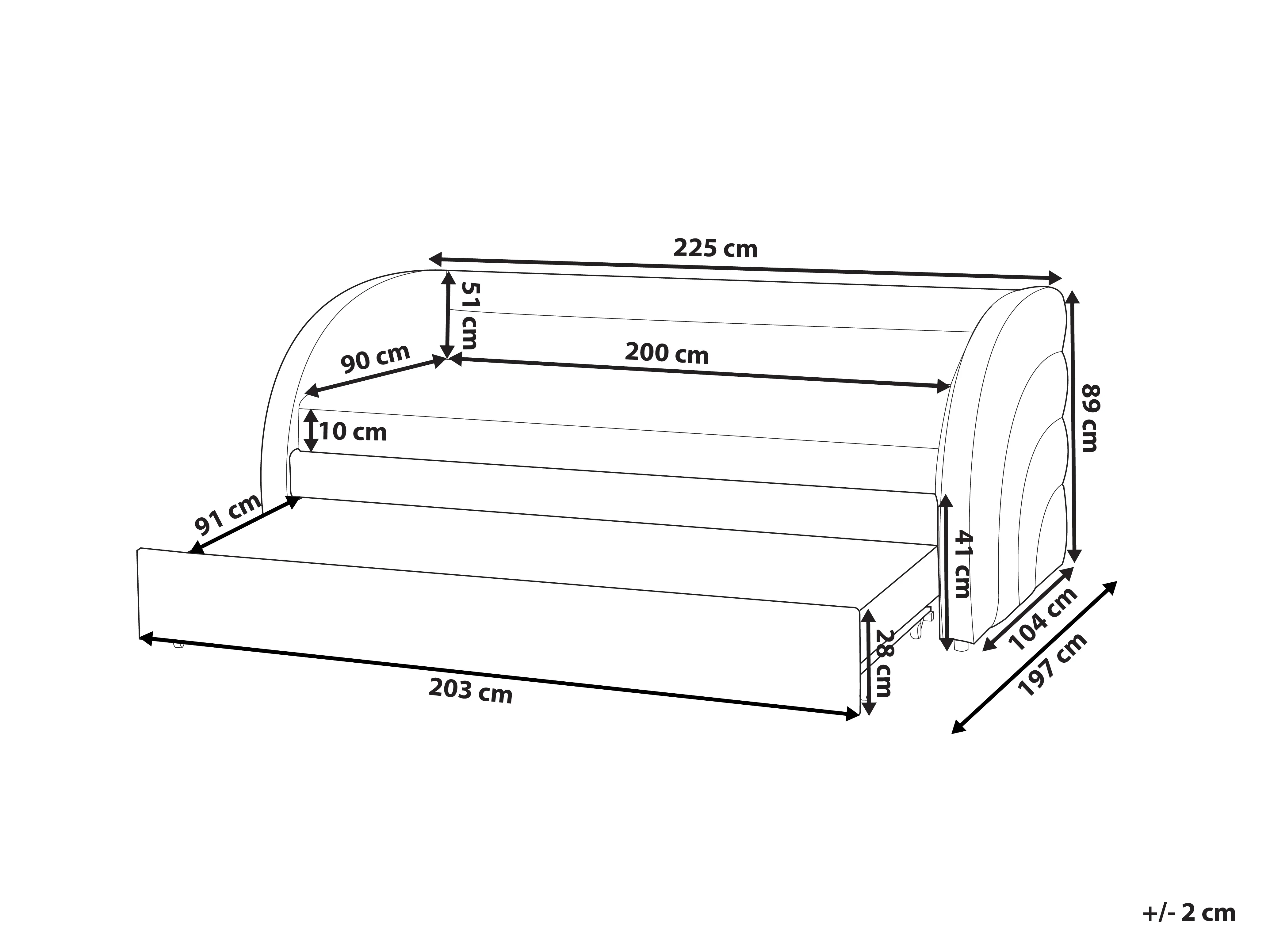 Onderschuifbed Bouclé ALBIAC 90 x 200 cm Wit