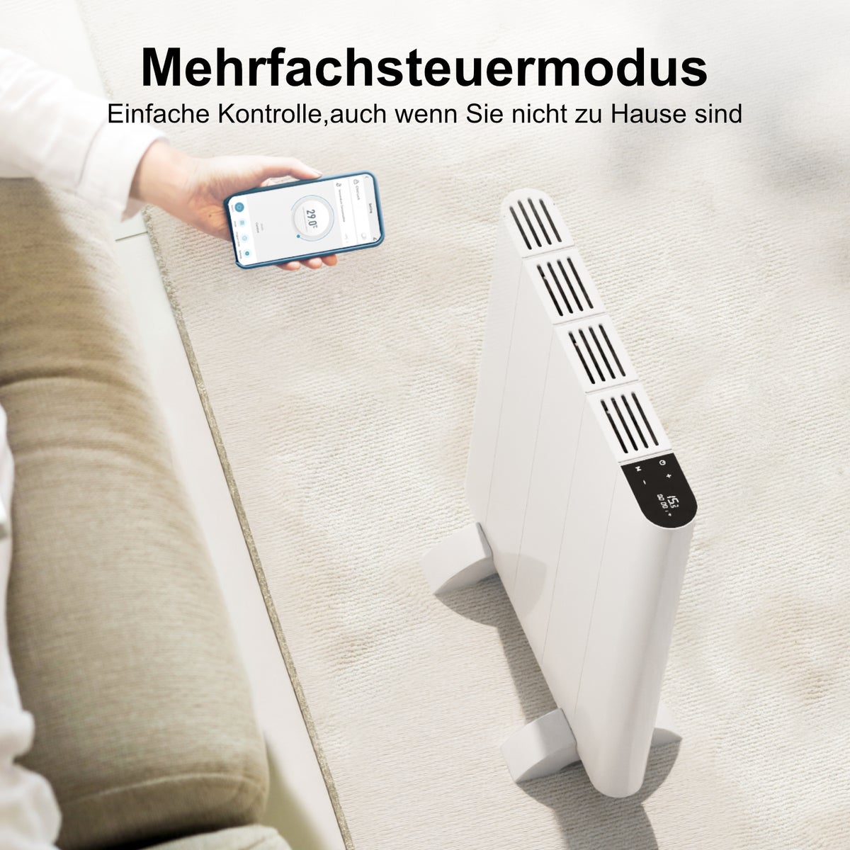 EMKE 700W witte elektrische radiator, vlakke paneelradiator, aluminium, staand/wandmontage, wifi-bediening, lcd-scherm, tijdfunctie