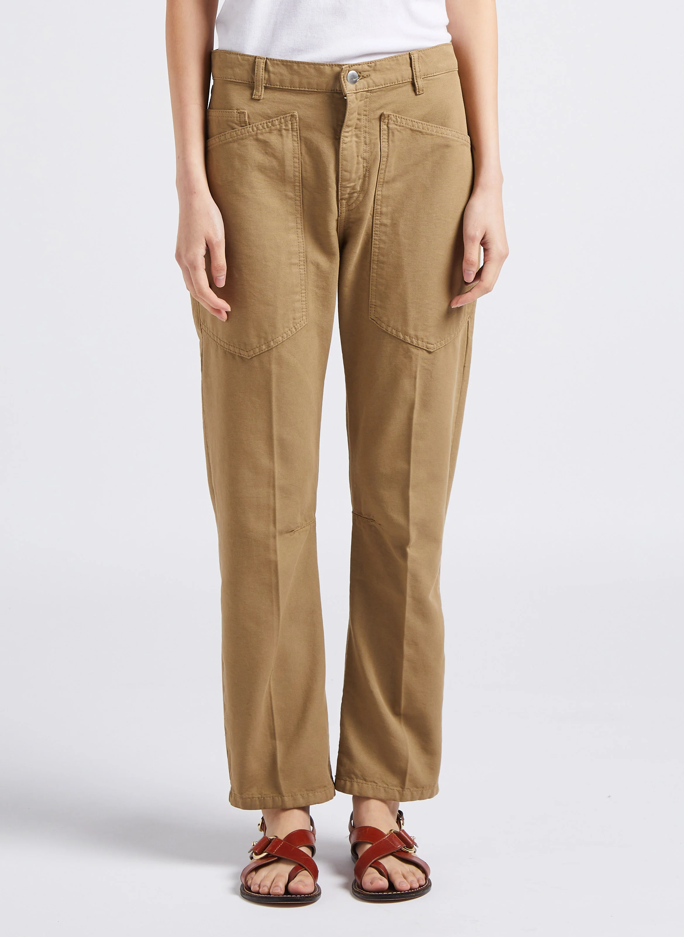 SEAN - Jean droit taille haute en coton | Kaki
