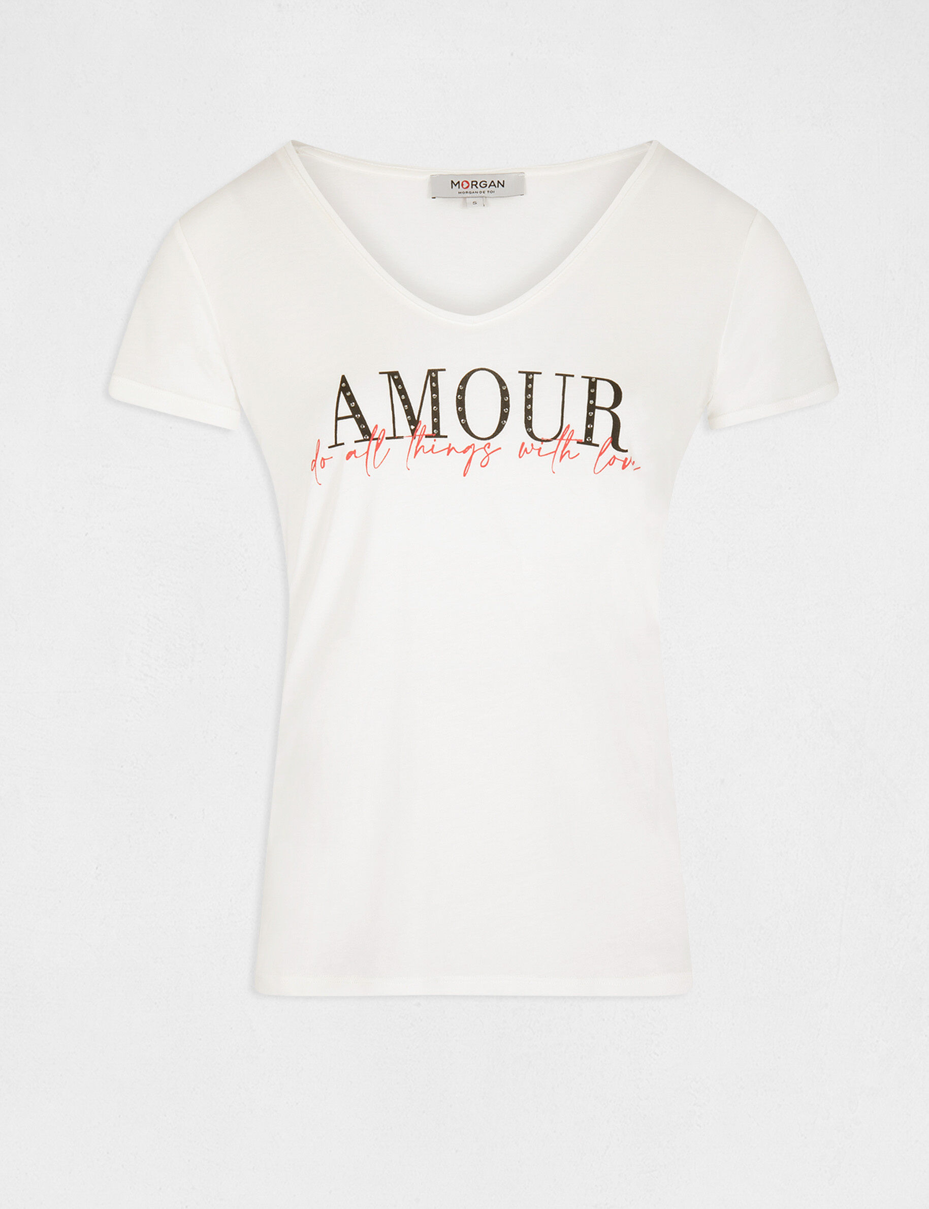 T-shirt manches courtes à inscription ecru femme - ecru