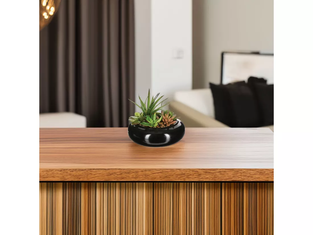 WELL HOME - Composition centre de table composée d'un assortiment de plantes avec un vase en céramique