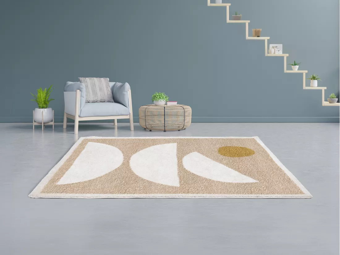 Tapis shaggy design à motifs abstraits - 160 x 230 cm - Beige et crème - MYNIO