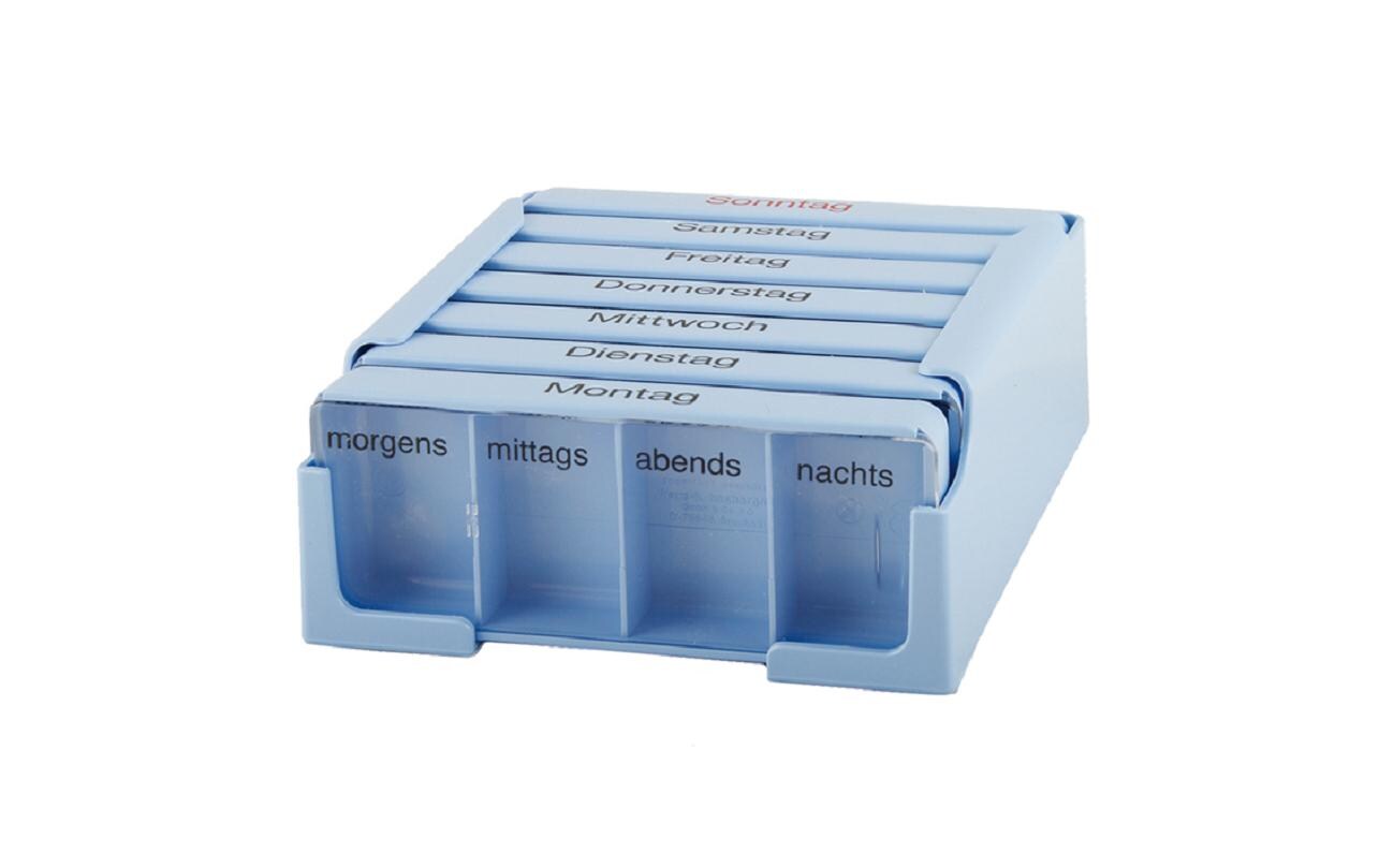 Wochenpillenspender Medi-7 mit 4 Fächern pro Tag blau DEMedikamentenbox mit 7 einzeln entnehmbaren Tagesdosen