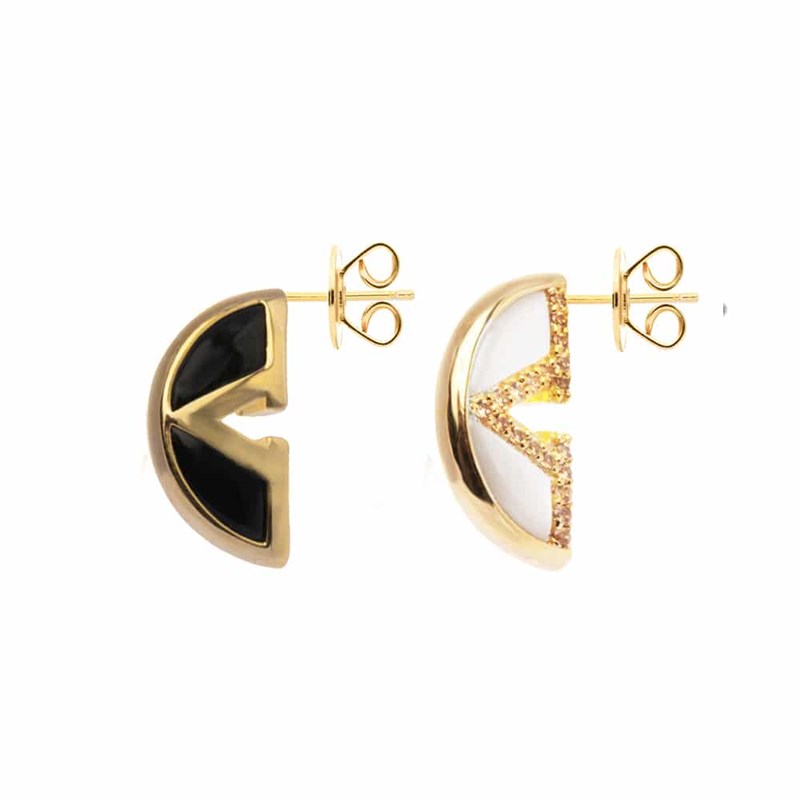 Boucles D'oreilles Argent Doré Virgin Nacre Et Onyx