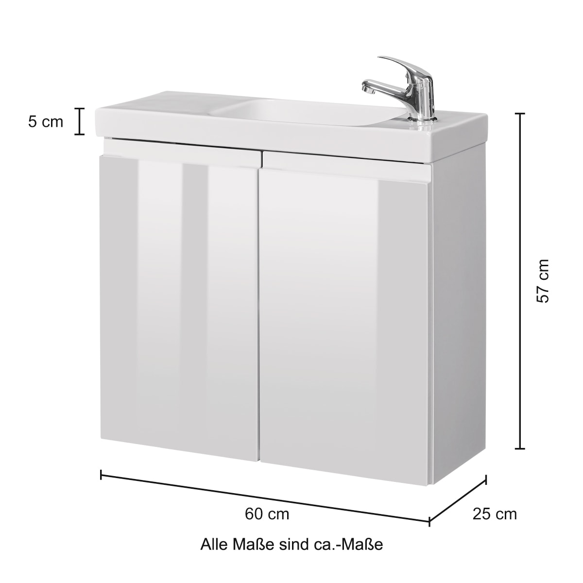 welltime Waschtisch »Merida« Gästebad Badmöbel mit reduzierte Tiefe, Breite 60 cm