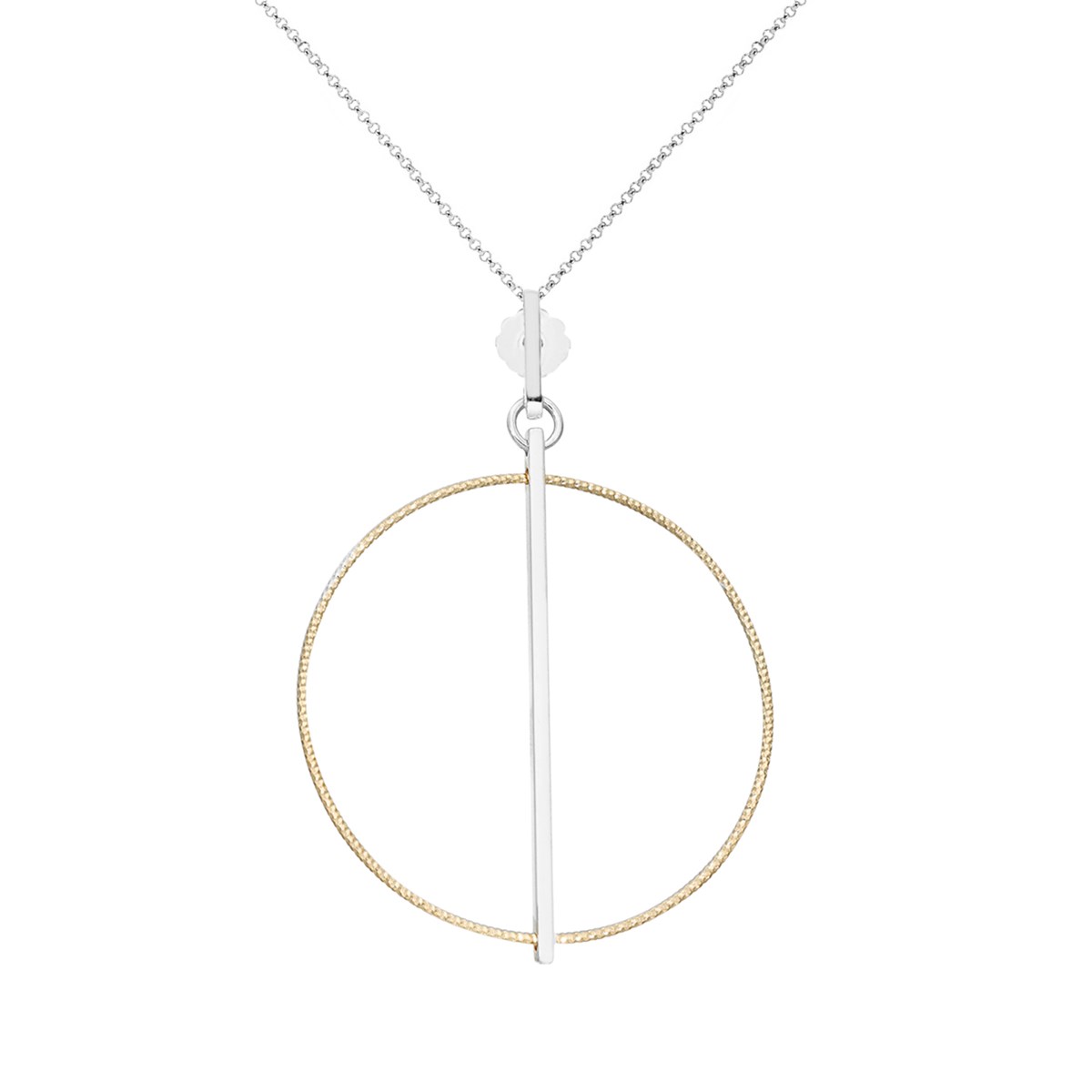 Collier Argent Rhodié Doré Cercle Diamanté Et Lisse