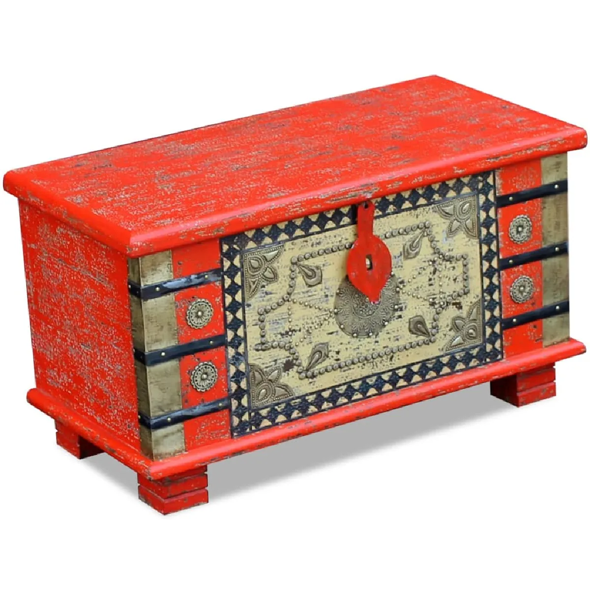 vidaXL Coffre Bois de manguier rouge - 80x40x45 cm