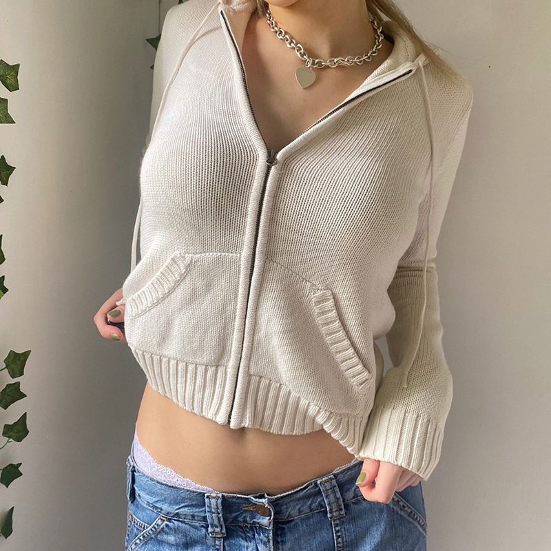 Sosana - Cropped gebreide hoodie met rits