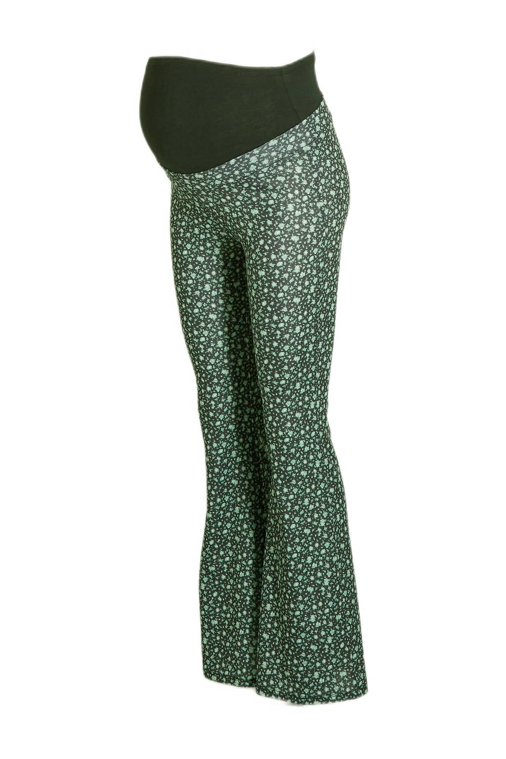 ONLY MATERNITY gebloemde flared broek OLMFEVER zwart/groen