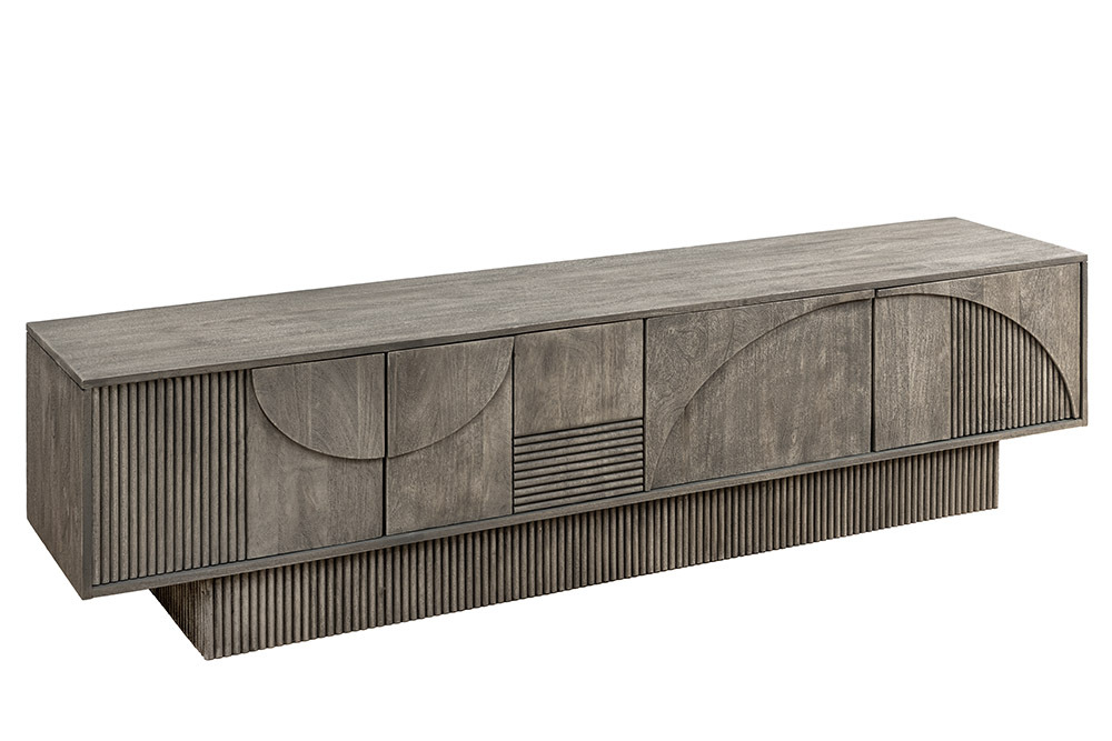 Massivholz TV-Lowboard ART DECO 200cm grau smoked Mangoholz 3D-Front