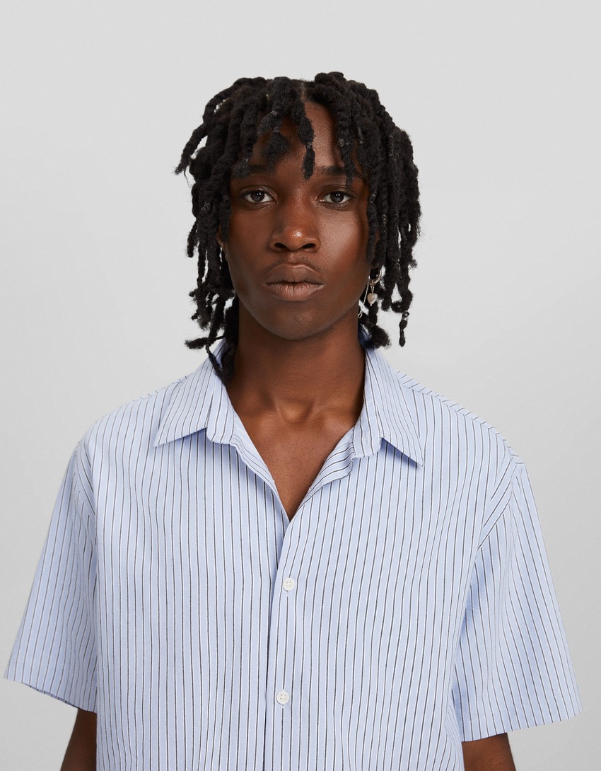 Camisa Oxford listrada de manga curta
