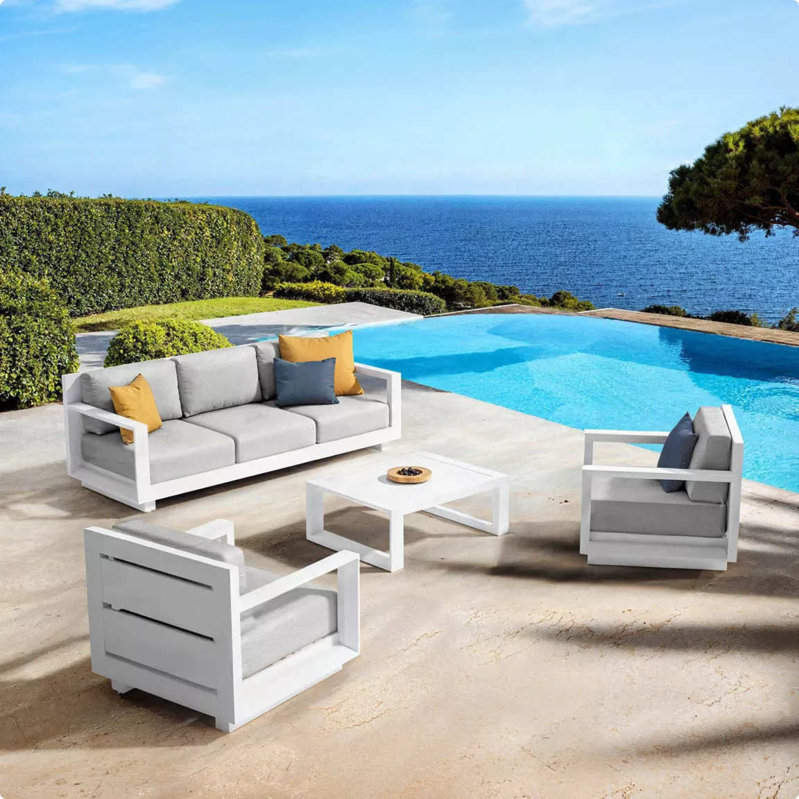 Canapé de jardin en aluminium 3 places Elba Blanc et gris clair