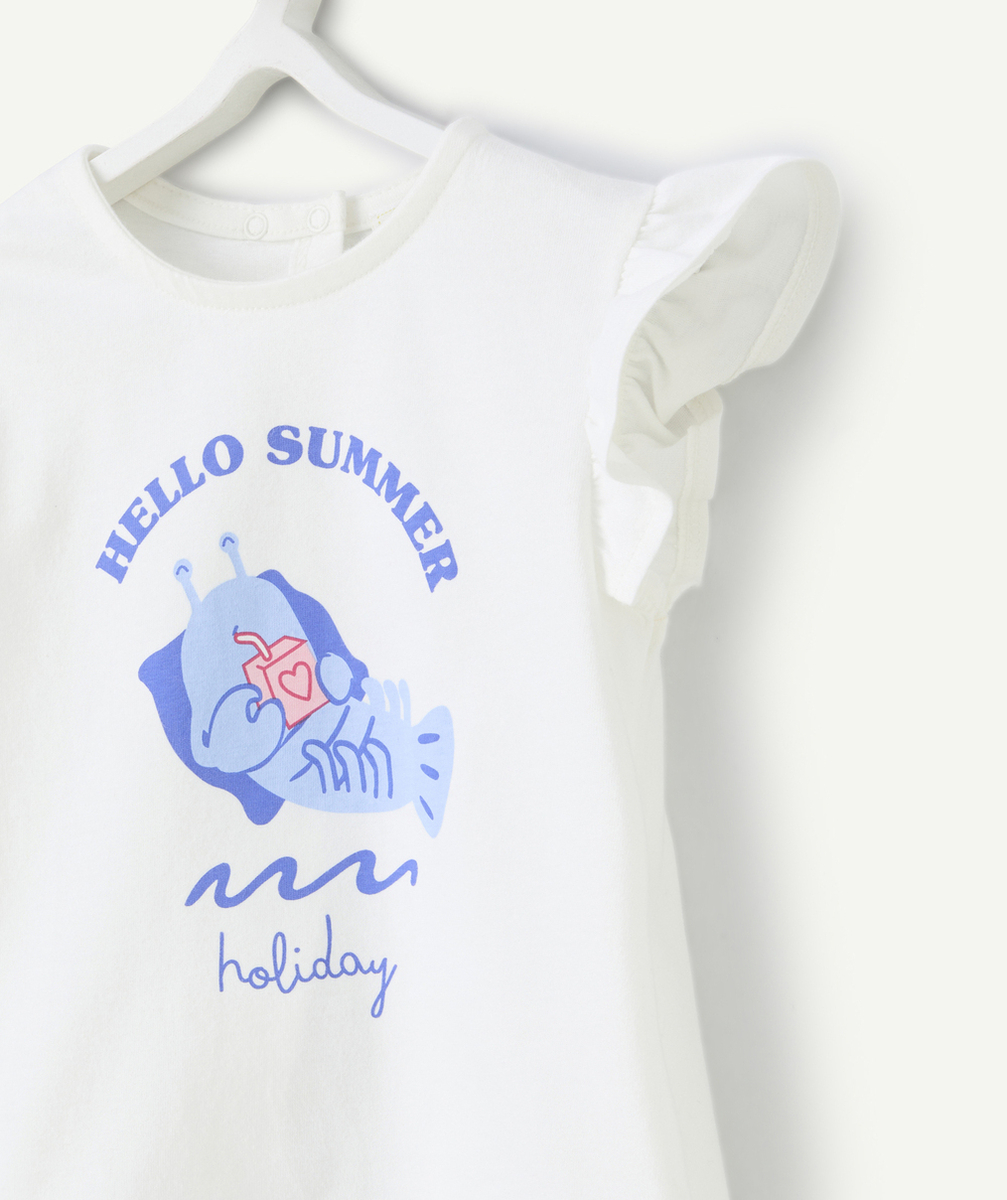 t-shirt manches courtes bébé fille en coton bio blanc motif crevette