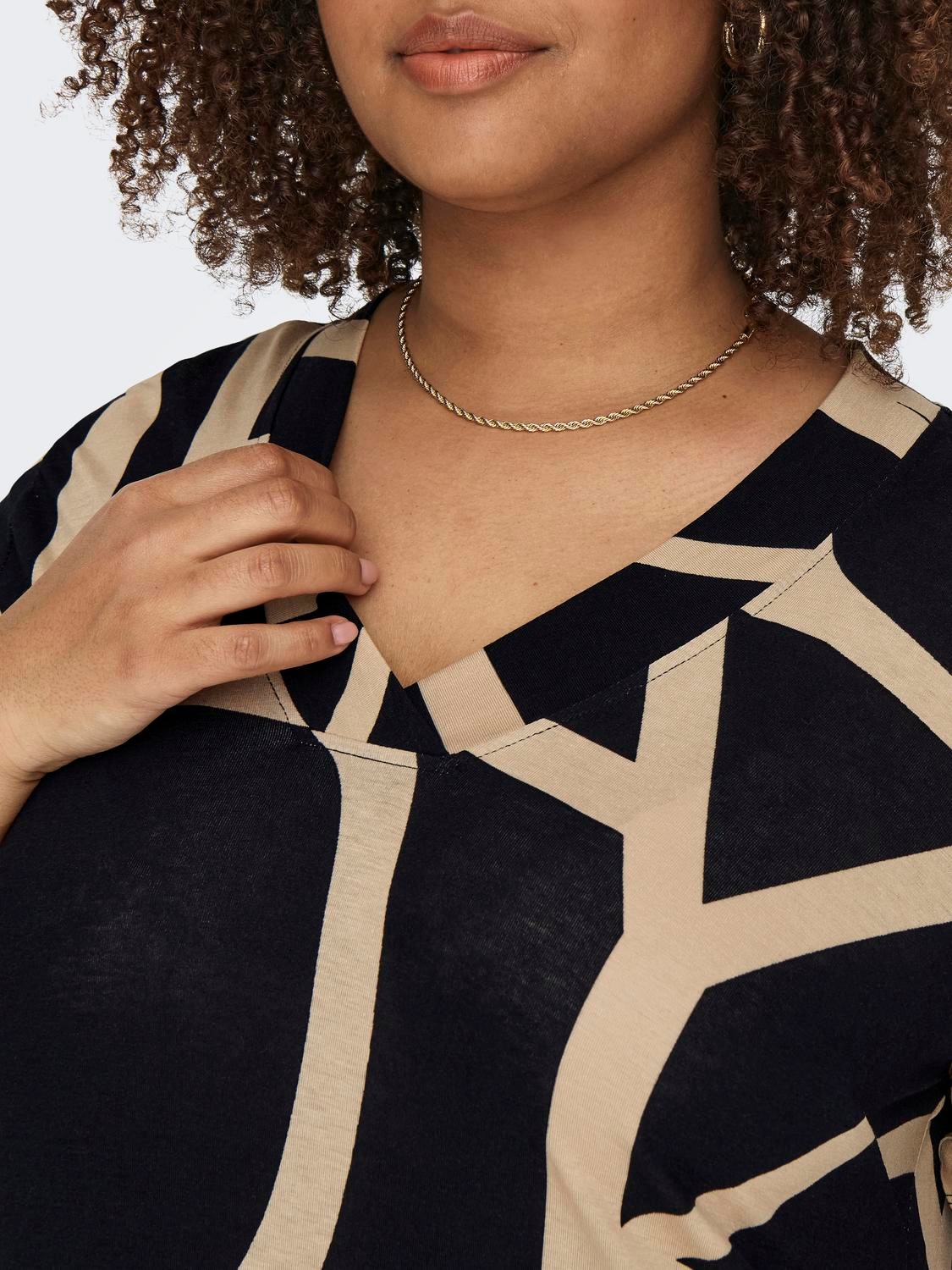 ONLY CARMAKOMA Shirtkleid »CARFYRLA LIFE S/S V-NCK BLK AOP DRE NOOS« Sommerkleid, weich fliessende Jersey Qualität