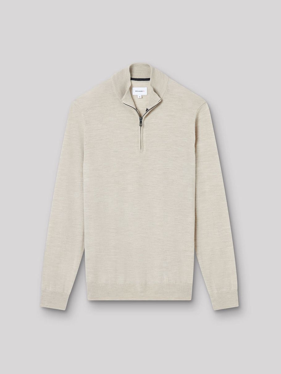 Pull col montant zippé en laine mérinos