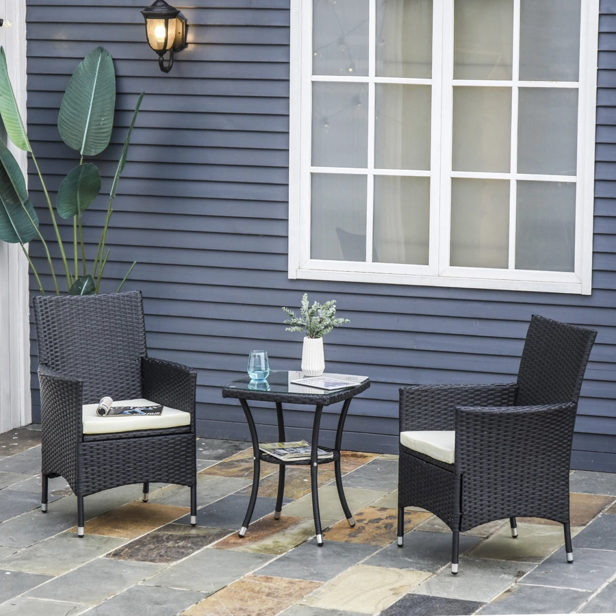 Outsunny Rattan-Sitzgruppe als 3-teiliges Set schwarz