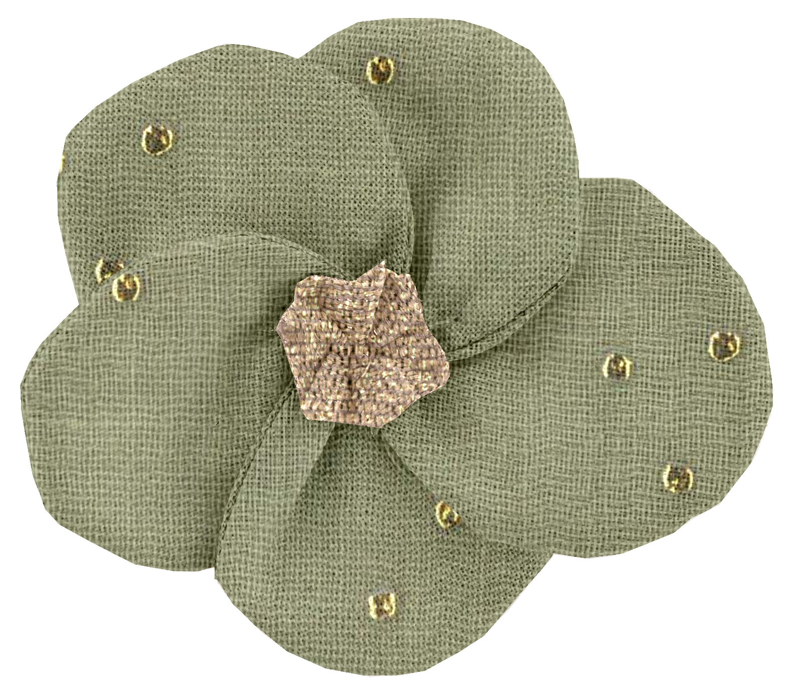 Petite Barrette Pétales De Fleur Gaze Pois Or Vert Amande