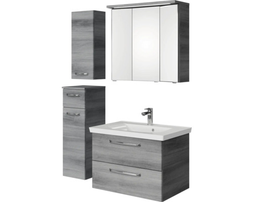 Pelipal Kumba badkamermeubelset (B x H x D): 110 x 200 x 51 cm, grafiet getextureerde fronten, 5-delige set inclusief mineraal gegoten wastafel, badmeubel en wandkast (99.770221194)
