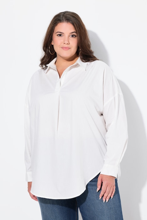 Bluse, Zierfalte, Oversized, Hemdkragen, Langarm