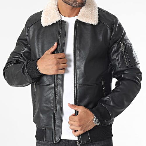 Veste Bomber Col Mouton Noir
