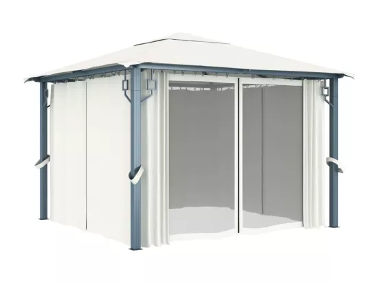 Tonnelle avec rideau 300x300 cm Crème Aluminium