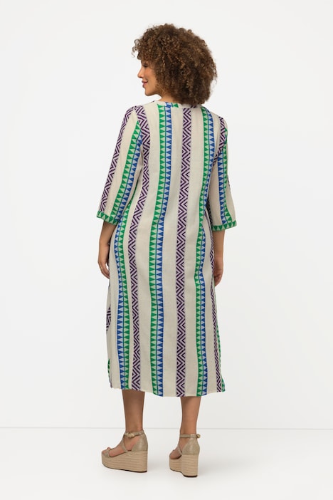 Kaftan, Ethnomuster, A-Linie, Tunika-Ausschnitt, 3/4-Arm