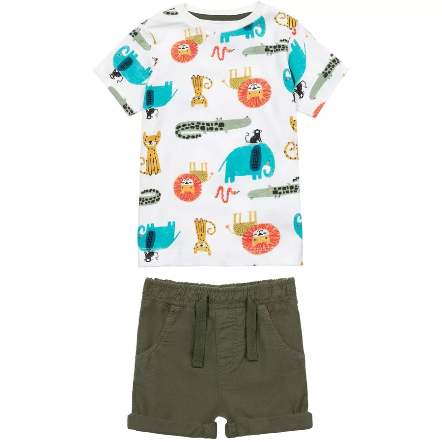 MINOTI T-Shirt und Shorts im Set WeißKhakigrün