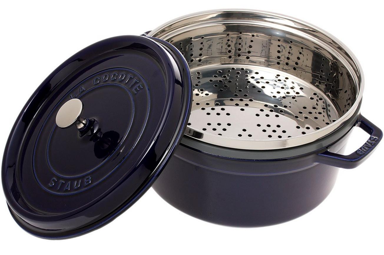 Staub braadpan - cocotte 26cm, 5,2L, blauw met stoominzet