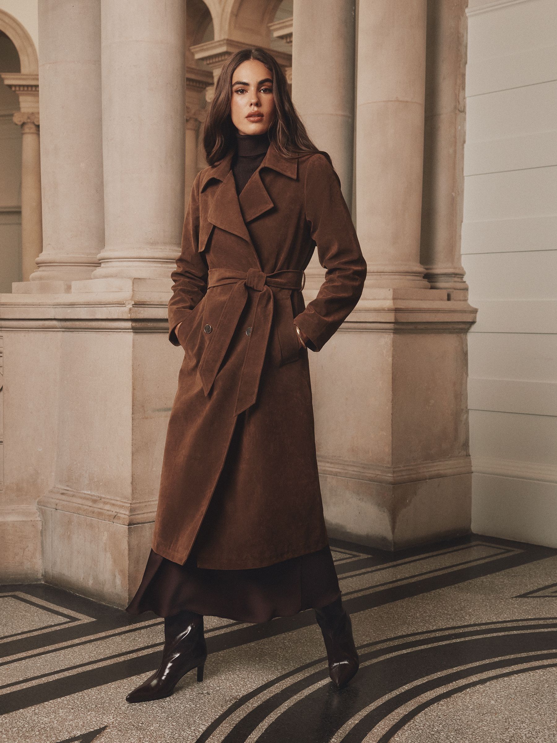 Chocoladebruin imitatiesuède - Lipsy Ruimvallende Lange Trenchcoat