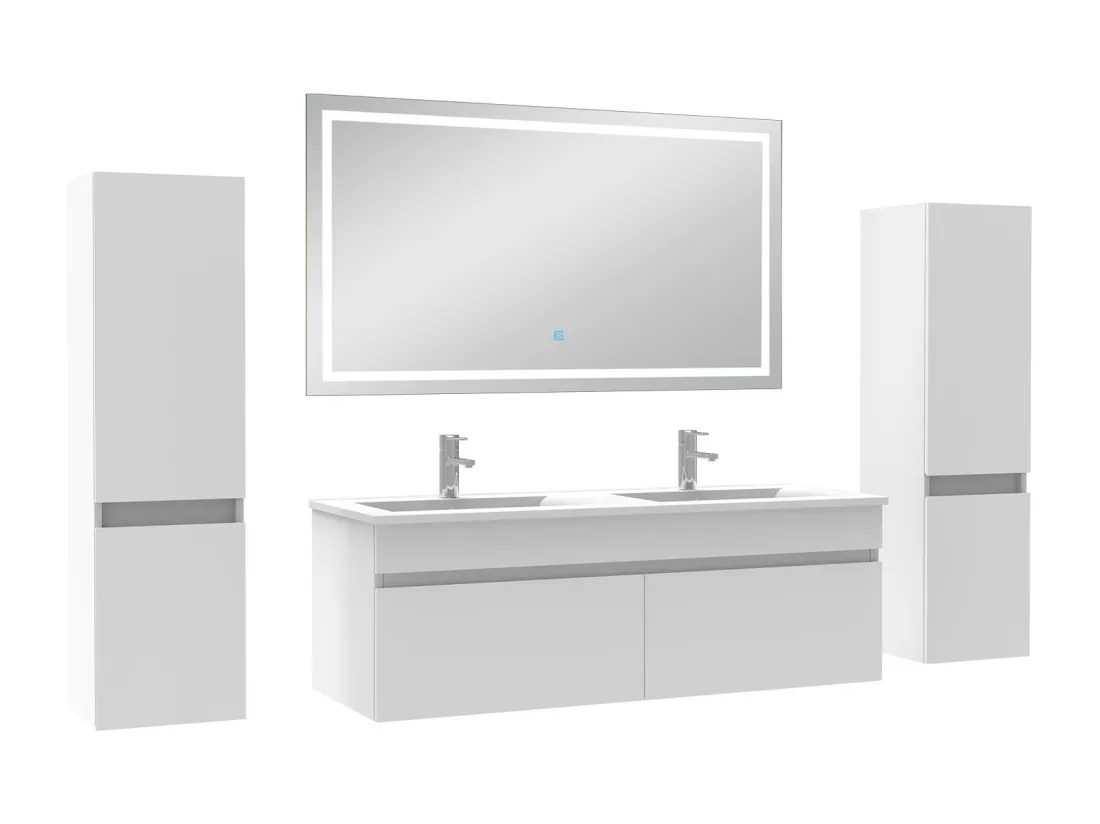 Ensemble meubles Salle de Bain 120cm avec colonne + miroir lumineux 3 couleurs blanc